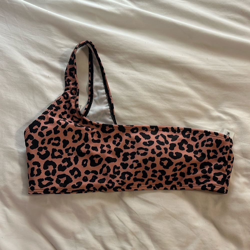 Leopard print one shoulder bikini top